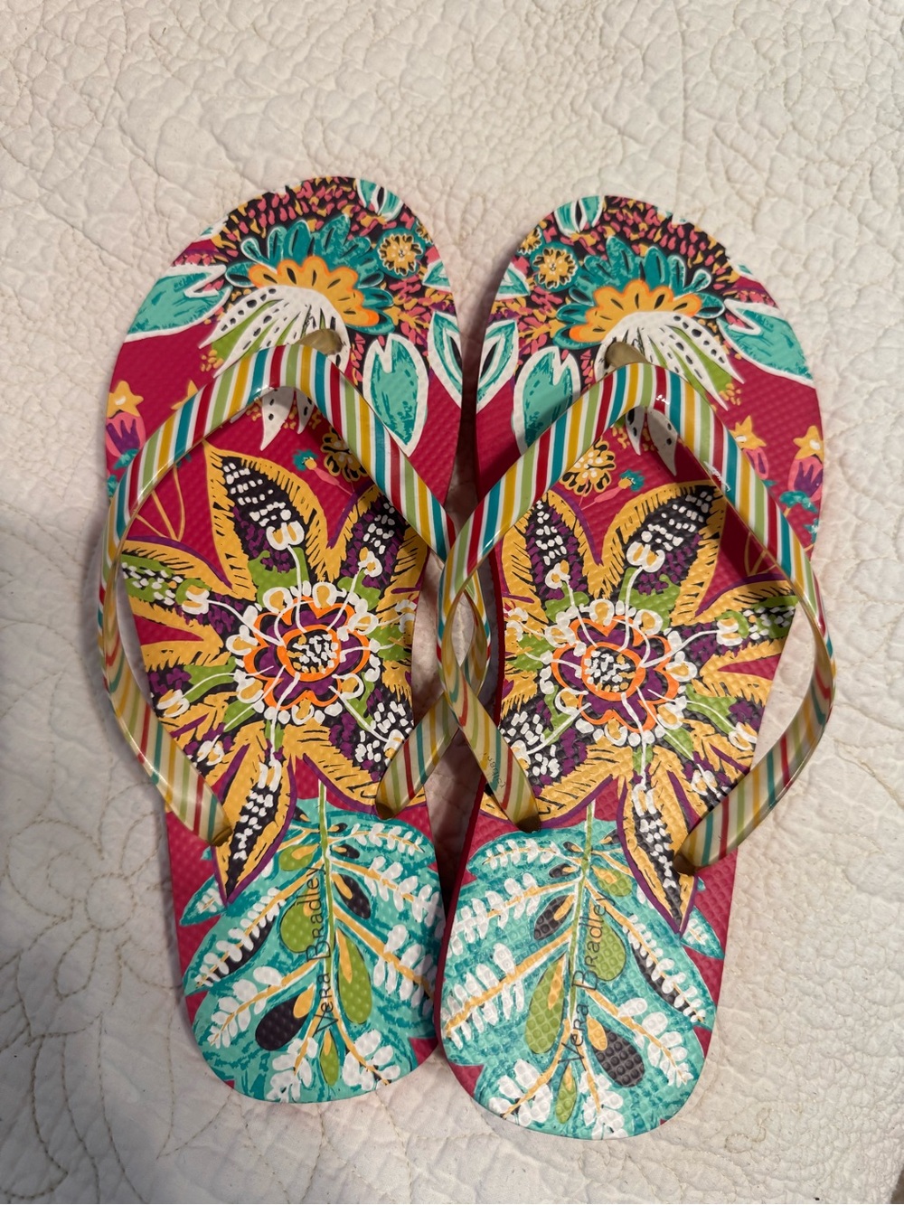 Vera Bradley Pink Multicolor Floral Flip Flops